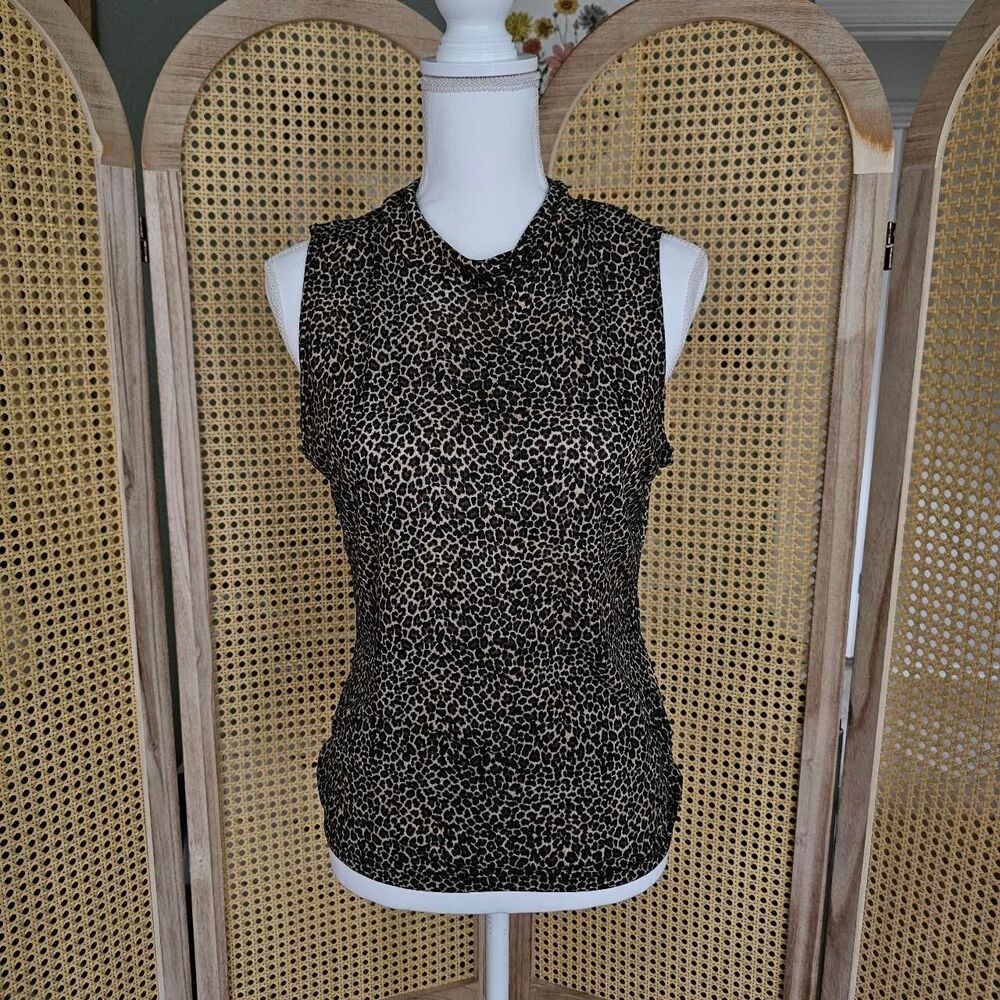 Y2K IVORY cowl neck leopard print tank top. Size Petite Medium